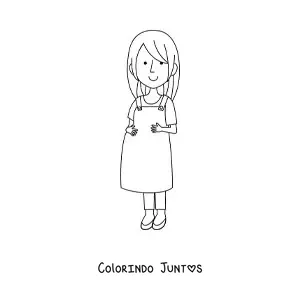 Desenho para colorir de uma mulher gravida sorridente com as maos sobre a barriga