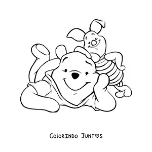 Desenho para colorir do Pooh sorridente junto ao Leitao