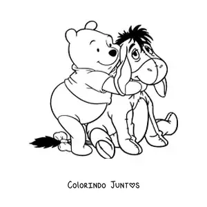 Desenho para colorir do Pooh abracando o Bisonho