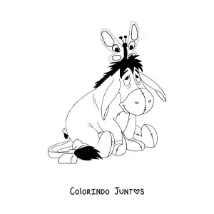 Desenho para colorir do Bisonho sentado com uma borboleta sobre sua cabeca