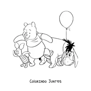 Desenho para colorir do Pooh junto ao Bisonho e ao Leitao