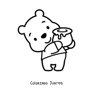 Desenho para colorir do Ursinho Pooh kawaii segurando um pote de mel