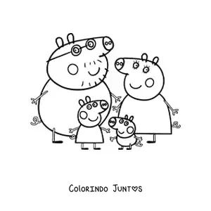 Desenho para colorir da Peppa junto a seus pais e seu irmao