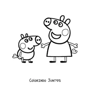 Desenho para colorir da Peppa junto ao George