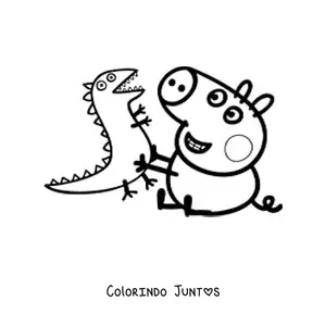 Desenho para colorir do George brincando com o Sr. Dinossauro