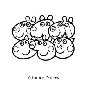 Desenho para colorir dos rostos dos amigos da Peppa