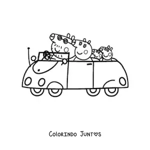 Desenho para colorir da Peppa junto a sua familia passeando no carro