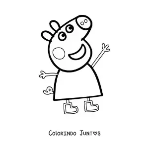Desenho para colorir da Peppa sorrindo e erguendo os bracos feliz