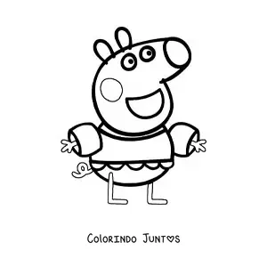 Desenho para colorir da Peppa feliz com um maio e boias