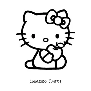Desenho para colorir da Hello Kitty segurando uma maca