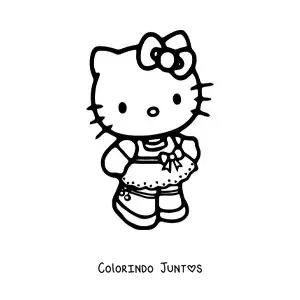 Desenho para colorir da Hello Kitty usando um vestido