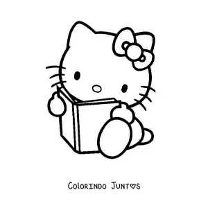 Desenho para colorir da Hello Kitty sentada lendo um livro