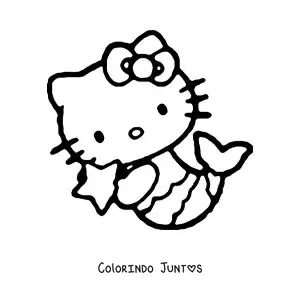 Desenho para colorir da Hello Kitty sereia com uma estrela nas maos