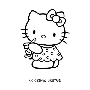 Desenho para colorir da Hello Kitty vestida de verao bebendo um refrigerante