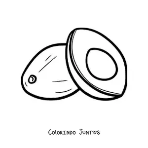 Desenho para colorir de um abacate partido ao lado de um abacate inteiro