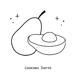 Desenho para colorir da metade de um abacate ao lado de um abacate inteiro