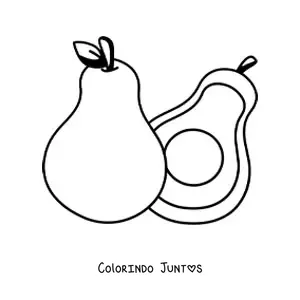 Desenho para colorir de um abacate inteiro ao lado de meio abacate