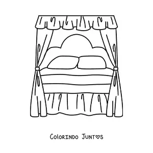 Desenho para colorir de uma cama antiga com dossel e dois travesseiros