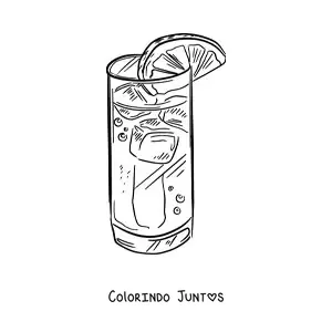 Desenho para colorir de um copo de vidro realista cheio de refrigerante e gelo decorado com uma rodela de limao