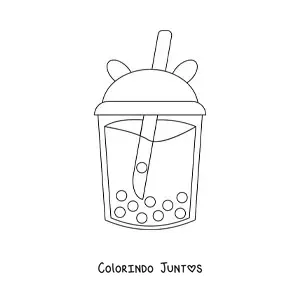 Desenho para colorir de um copo bonito com canudo cheio de cha de bolhas