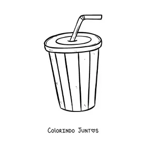 Desenho para colorir de um copo de refrigerante descartavel com um canudo dobrado
