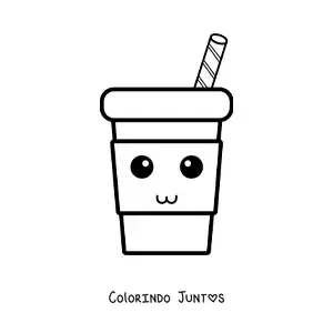 Desenho para colorir de um copo de plastico animado com um canudo listrado