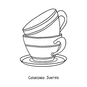 Desenho para colorir de uma xicara sobre uma xicara em um pires