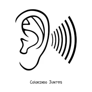 Desenho para colorir de um ouvido ao lado de ondas sonoras