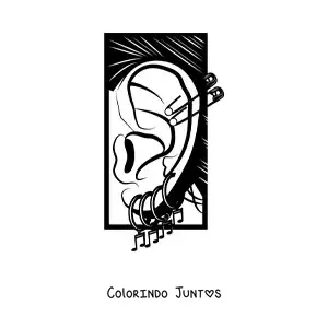 Desenho para colorir de uma orelha humana decorada com piercings