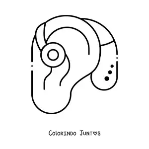 Desenho para colorir de um aparelho auditivo colocado em uma orelha