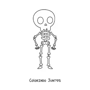 Desenho para colorir de um esqueleto humano kawaii inteiro