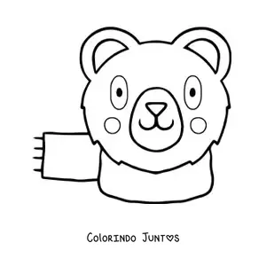 Desenho para colorir do rosto de um urso kawaii animado com cachecol
