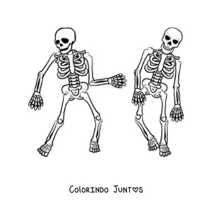 Desenho para colorir de dois esqueletos humanos dancando