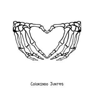 Desenho para colorir dos ossos de duas maos juntas formando um coracao