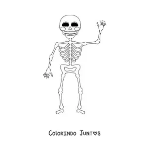 Desenho para colorir de um esqueleto humano acenando sorridente