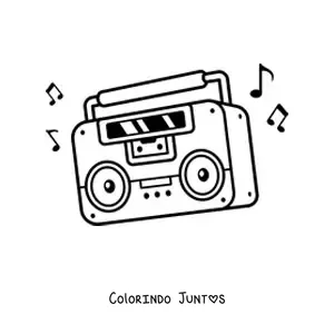 Desenho para colorir de um radio toca-fitas animado com musica