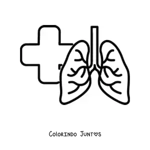 Desenho para colorir de pulmoes saudaveis com uma cruz ao fundo