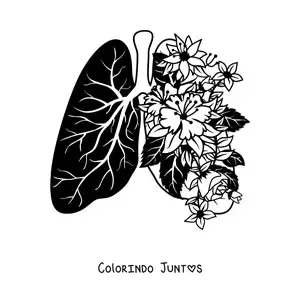 Desenho para colorir de pulmoes com flores brotando deles