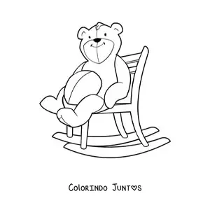 Desenho para colorir de um ursinho de pelucia sentado sobre uma cadeira de balanco
