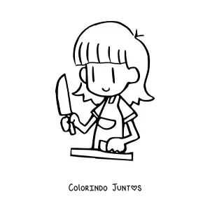 Desenho para colorir de uma menina cortando uma cenoura para preparar uma salada