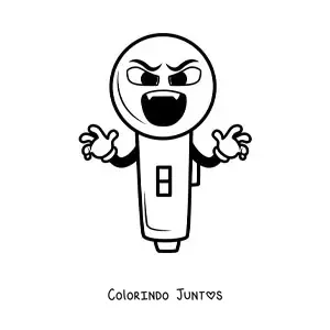 Desenho para colorir de um microfone animado com presas assustando no Halloween