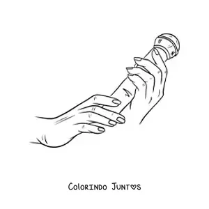 Desenho para colorir de duas maos segurando um microfone sem fio