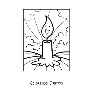 Desenho para colorir de uma vela com chama animada