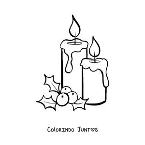 Desenho para colorir de duas velas natalinas com visco