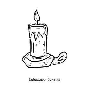 Desenho para colorir de uma vela de Halloween em um prato com alca