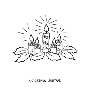 Desenho para colorir de cinco velas do Advento com visco