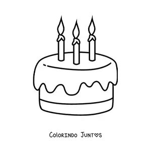Desenho para colorir de tres velas em um bolo de aniversario