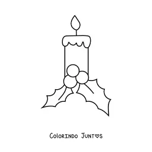 Desenho para colorir de uma vela de Natal com visco