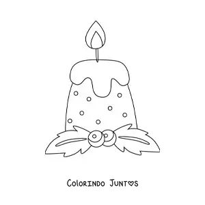 Desenho para colorir de uma vela natalina com bolinhas e visco
