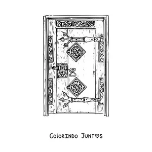 Desenho para colorir de uma porta antiga realista